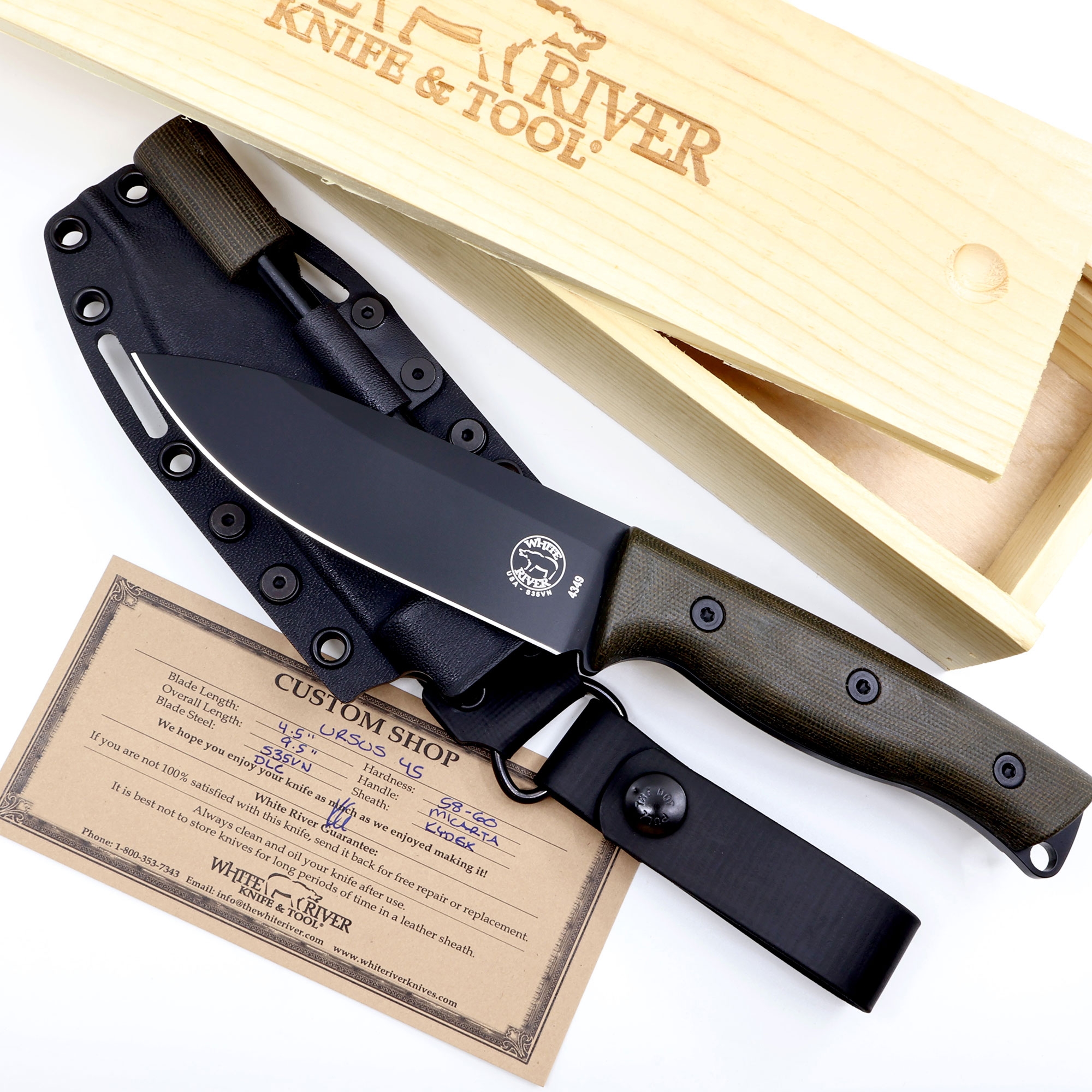 White River Ursus 45, Green Micarta, Black S35VN