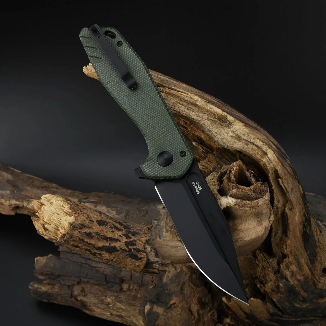 CJRBJ1928-BMGN Riff AR-RPM9, Black, Green Micarta