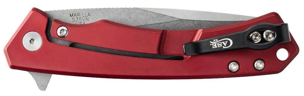 Case Marilla, Red Aluminium, S35VN, Flipper
