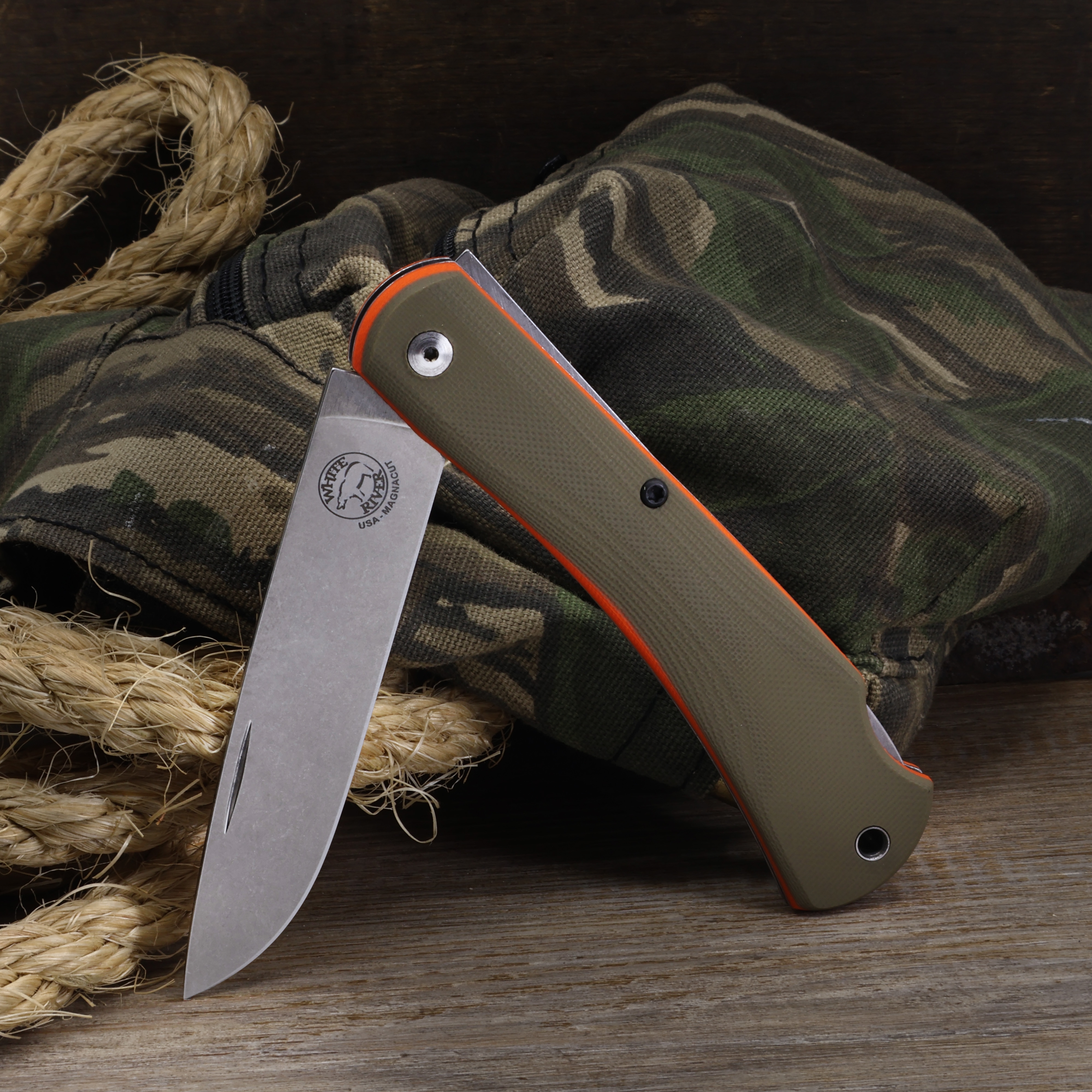 White River Mudbug, Green G10/ Orange Liner