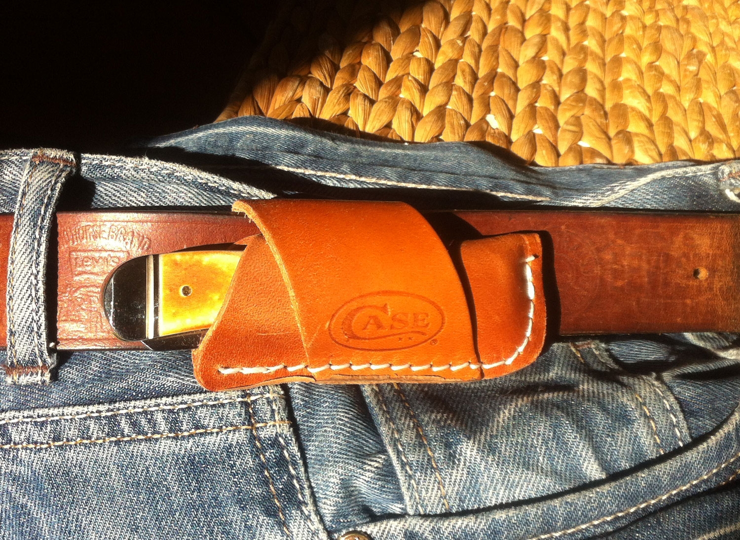 Case Leather Side-Draw Belt Sheath/ Scheide MEDIUM