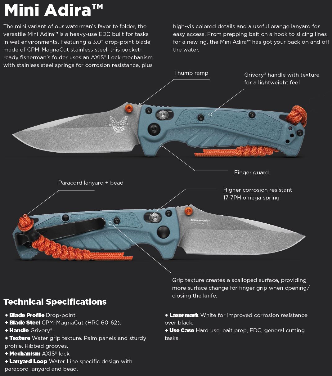 Benchmade 18065 Mini Adira, MagnaCut, Blue Grivory